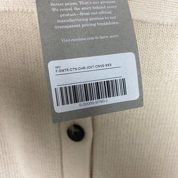 Everlane The Cotton Chore Sweater Jacket Cardigan Womens XXS Ivory Boxy - Picture 5 of 8